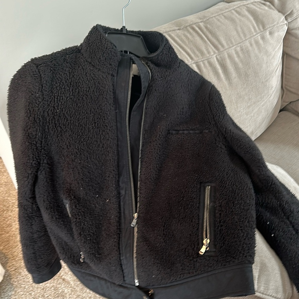 Loft  black Sherpa zip front jacket. Size large